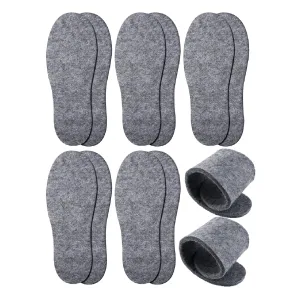 5 Pairs Wool Felt Insoles Warm Shoe Inserts Wool Insoles for Men Women, Gray (Men's 8/Women's 9)