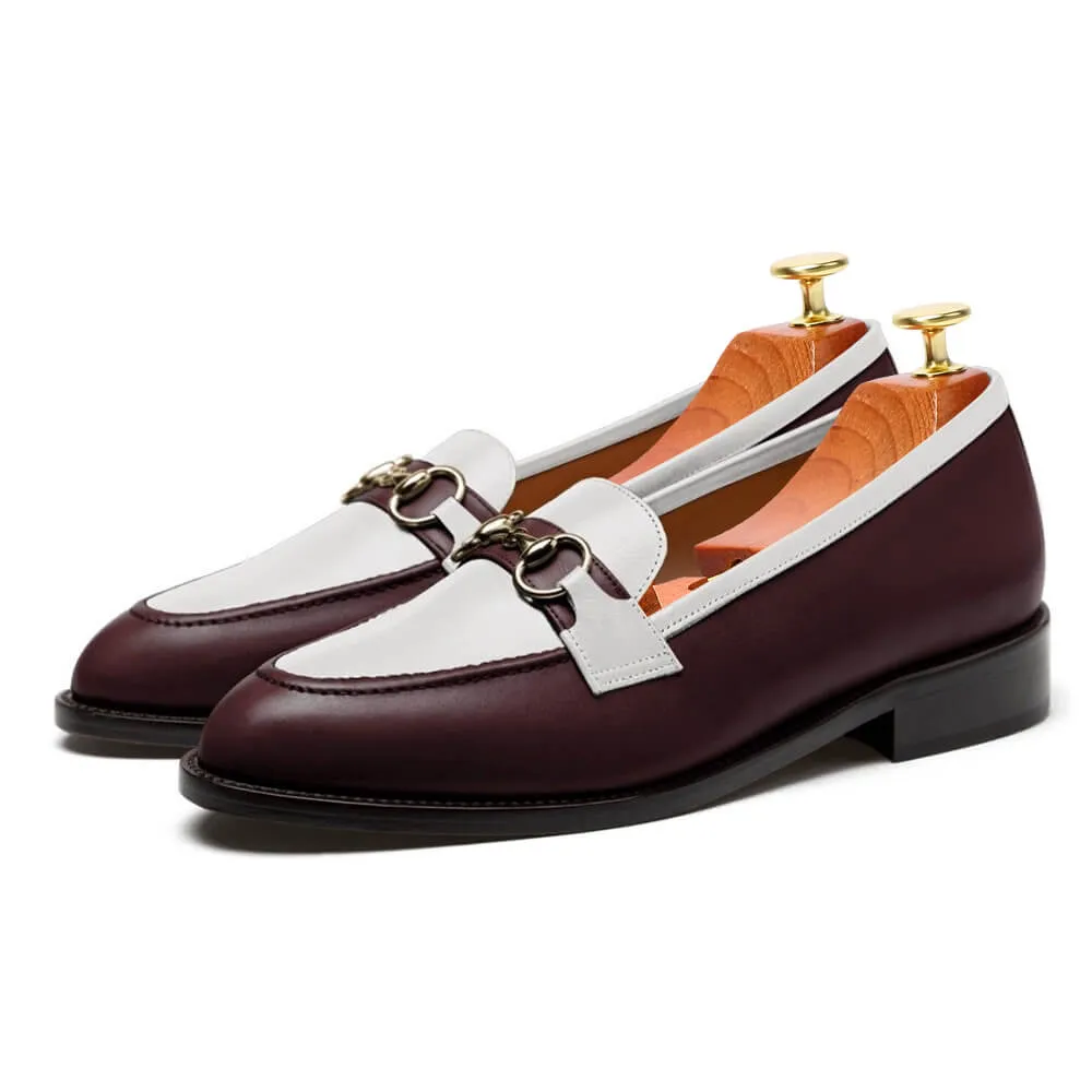 6CM/2.36 Inches CMR CHAMARIPA Men's Burgundy & White Leather Horsebit Loafers