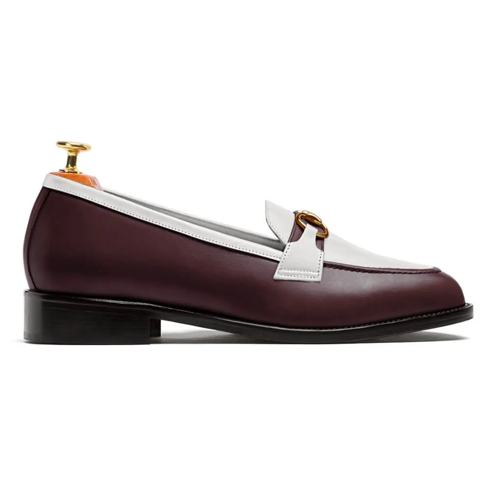 6CM/2.36 Inches CMR CHAMARIPA Men's Burgundy & White Leather Horsebit Loafers