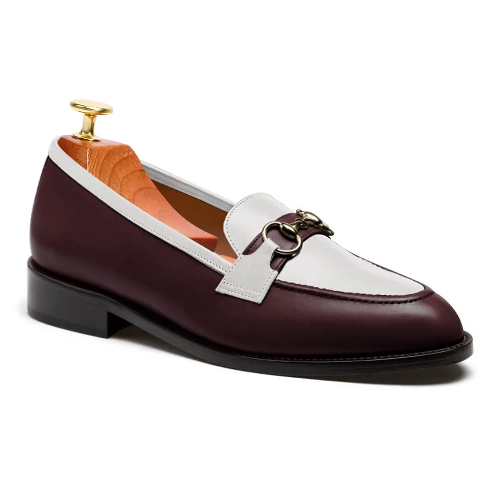 6CM/2.36 Inches CMR CHAMARIPA Men's Burgundy & White Leather Horsebit Loafers