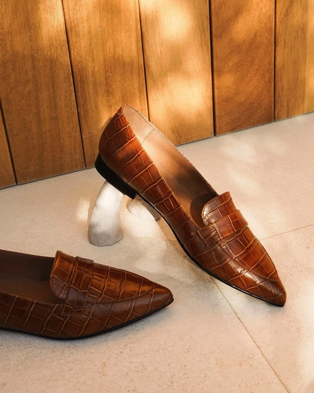 Alexandra Croco Cognac Flats