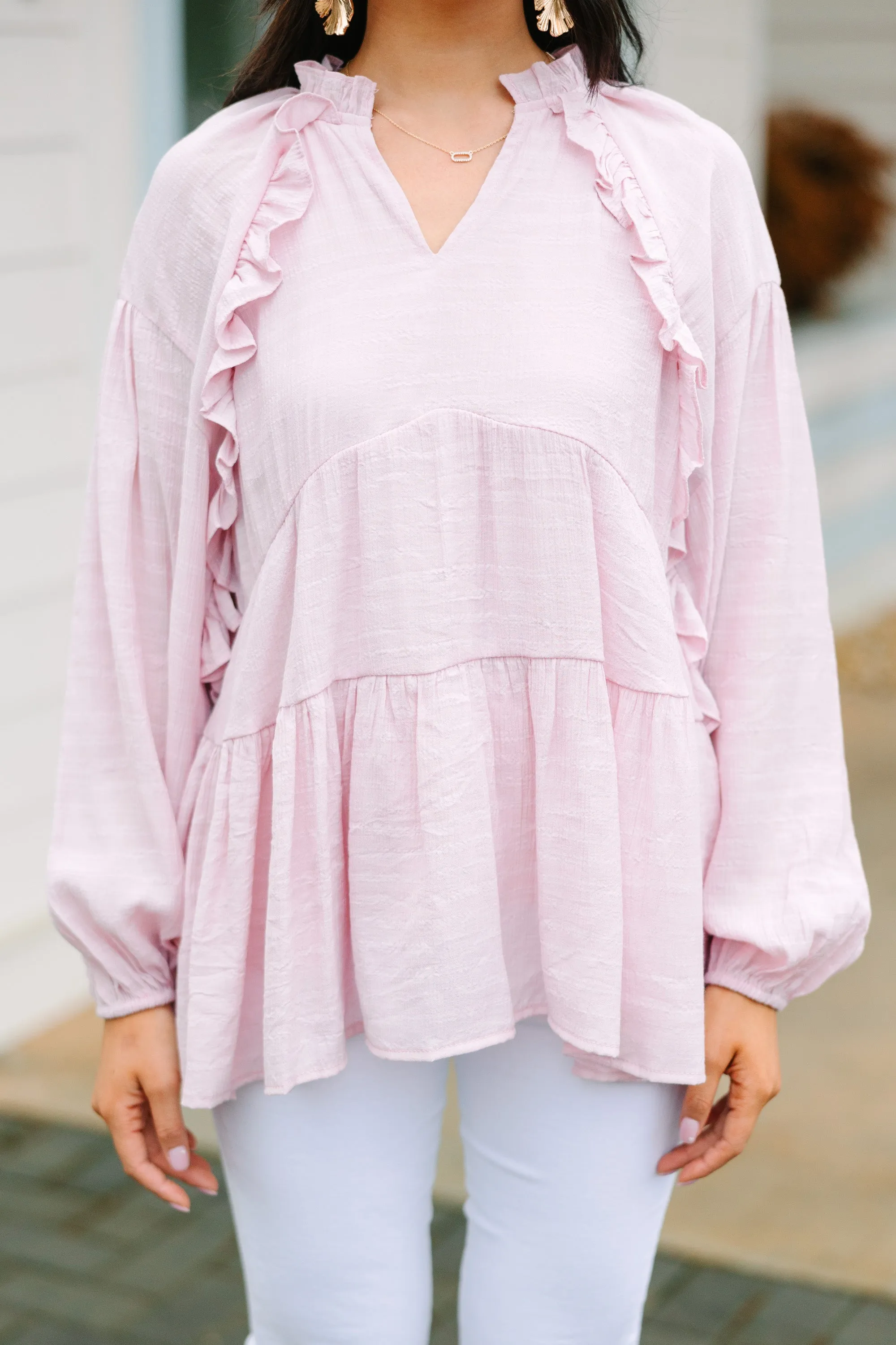 All Caught Up Blush Pink Ruffled Tunic