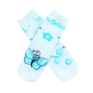 Baby/Kids Bamboo Socks with Grips - Blue Butterfly