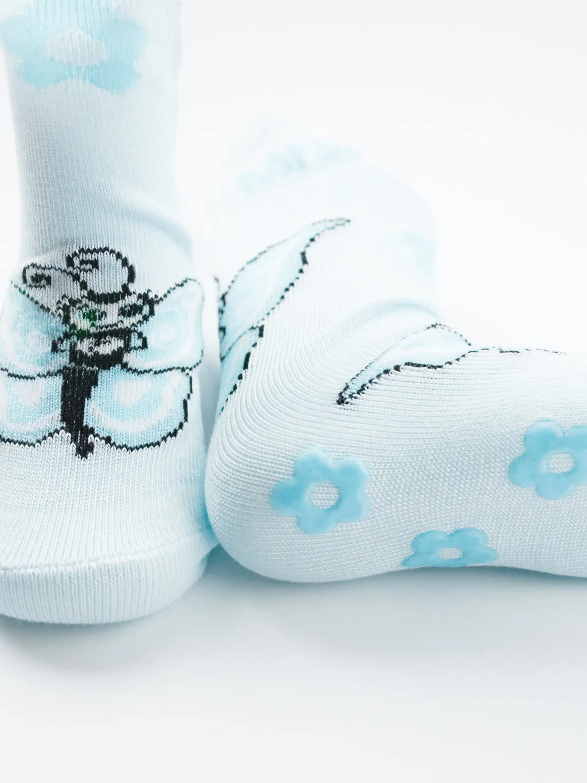 Baby/Kids Bamboo Socks with Grips - Blue Butterfly