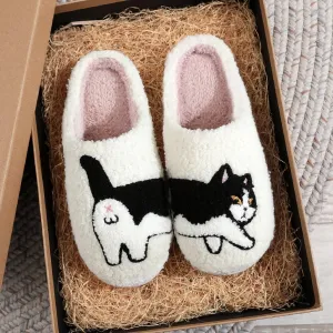 Black & White Cat Warm Slippers