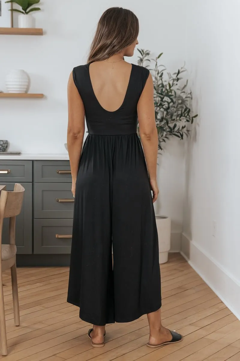 Black Open Back Wide Leg Jumpsuit