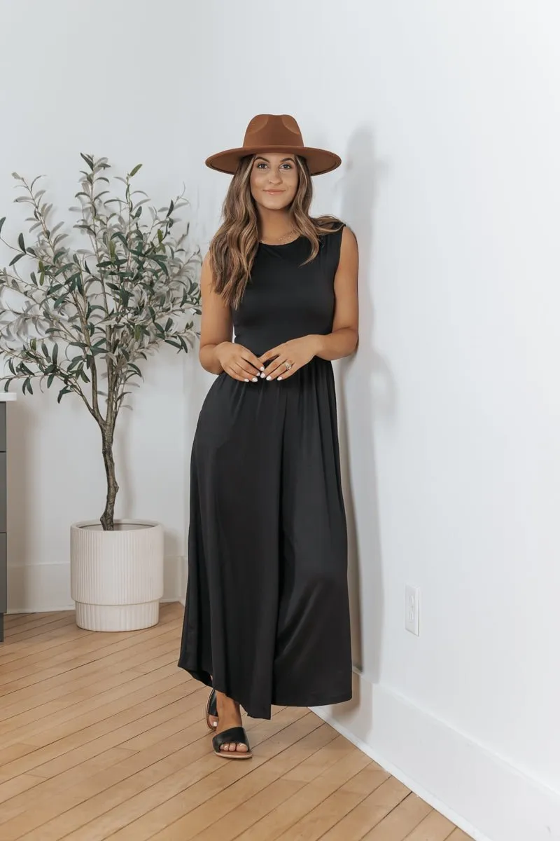 Black Open Back Wide Leg Jumpsuit