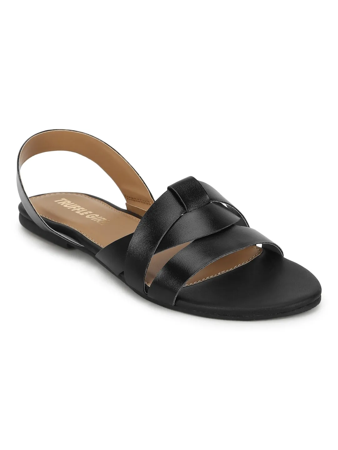 Black PU Back Strap Flat Sandals