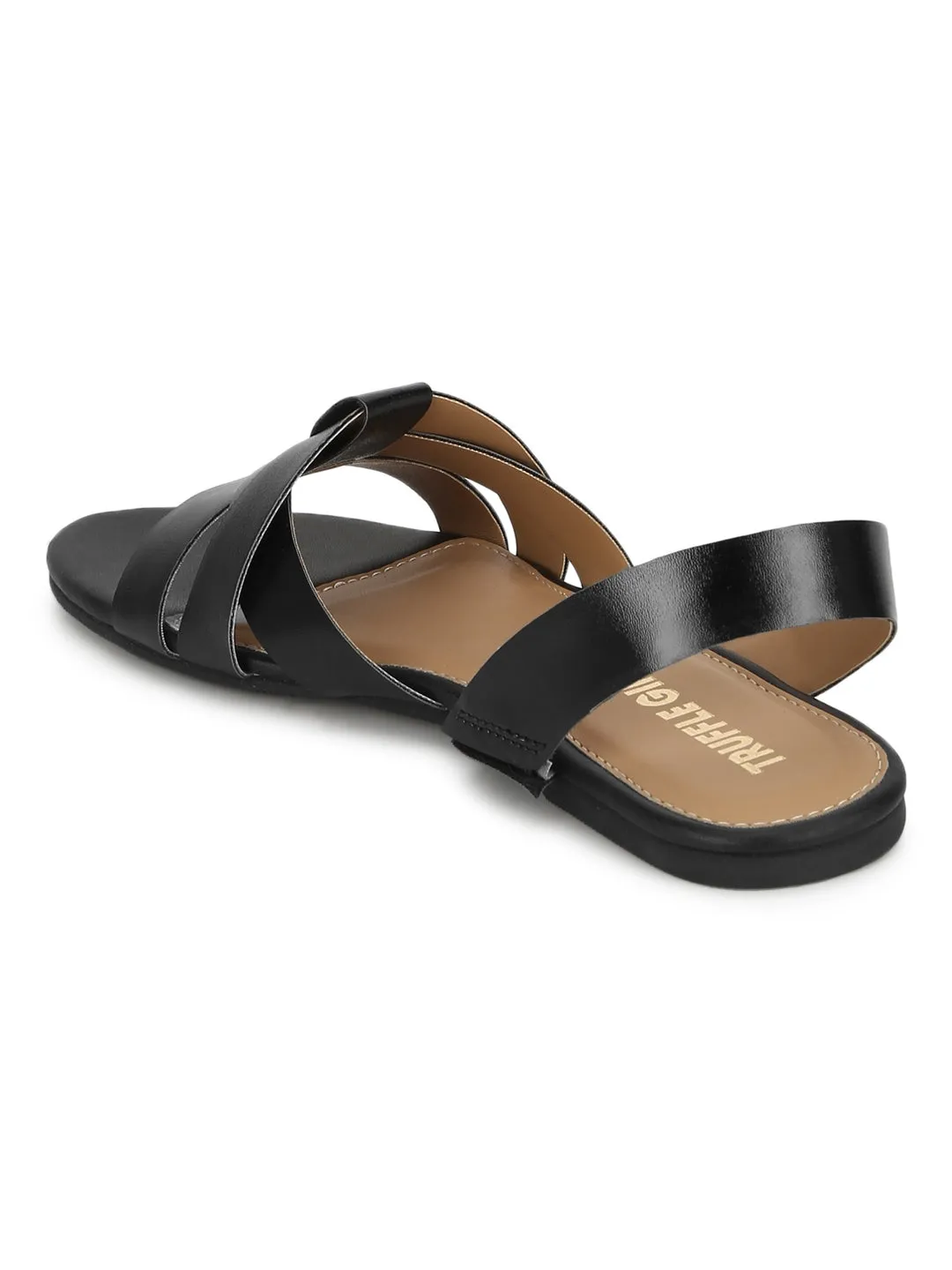 Black PU Back Strap Flat Sandals