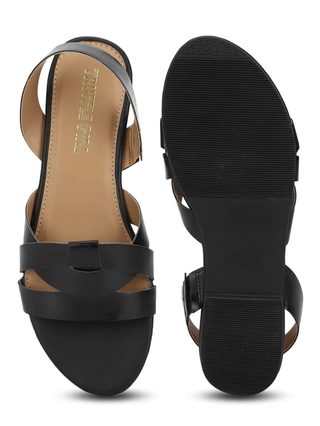 Black PU Back Strap Flat Sandals