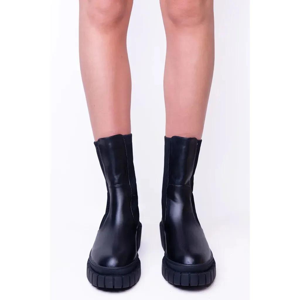 Black Sock Knitted Chunky Sole Ankle High Boots