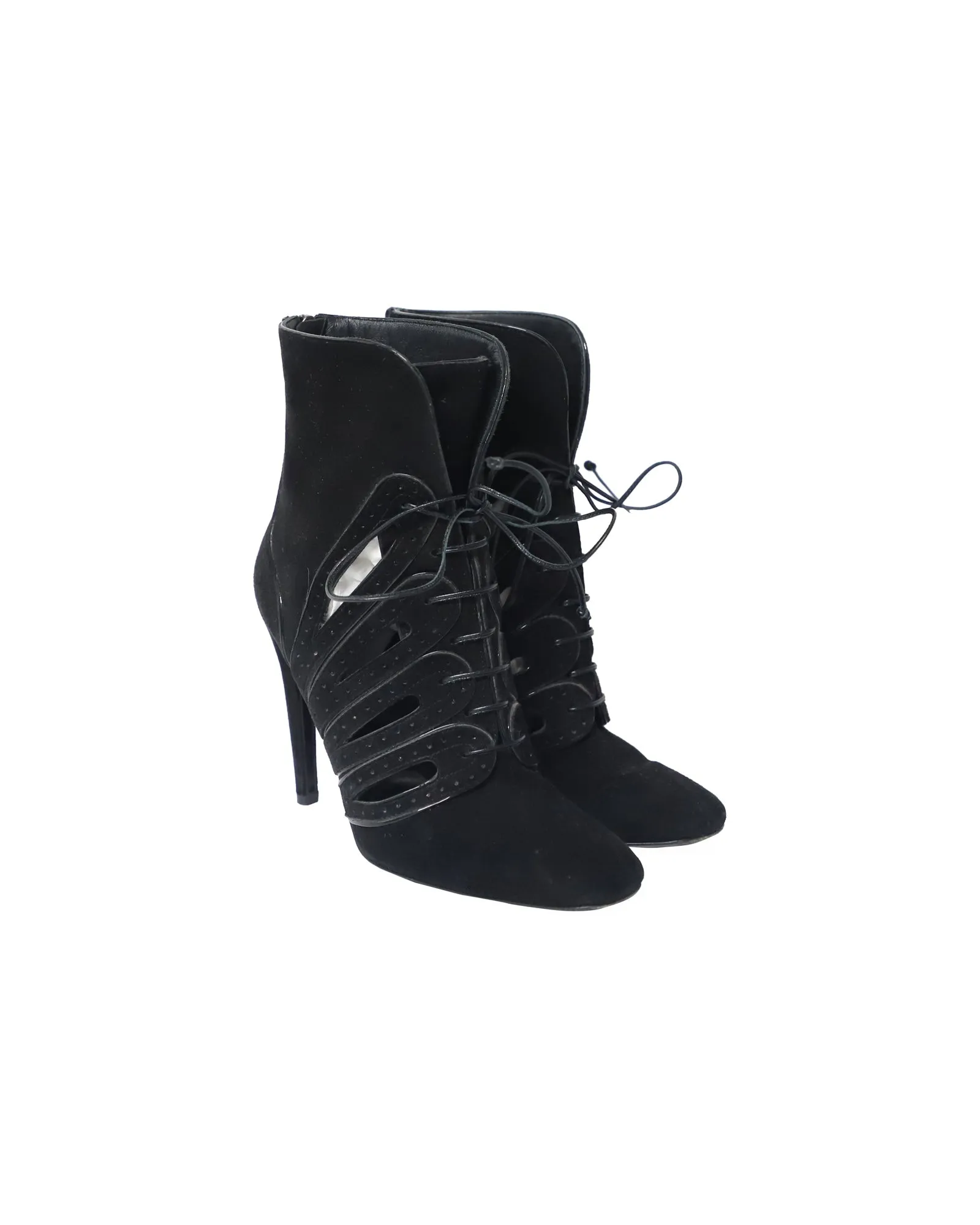 Bottega Veneta Cutout Lace-Up Detail Ankle Boots in Black Suede