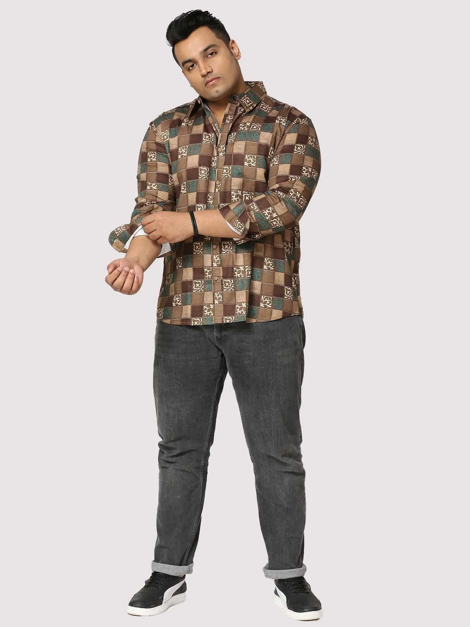 Bronze Blocks Digital Printed Full Sleeve Men's Plus Size