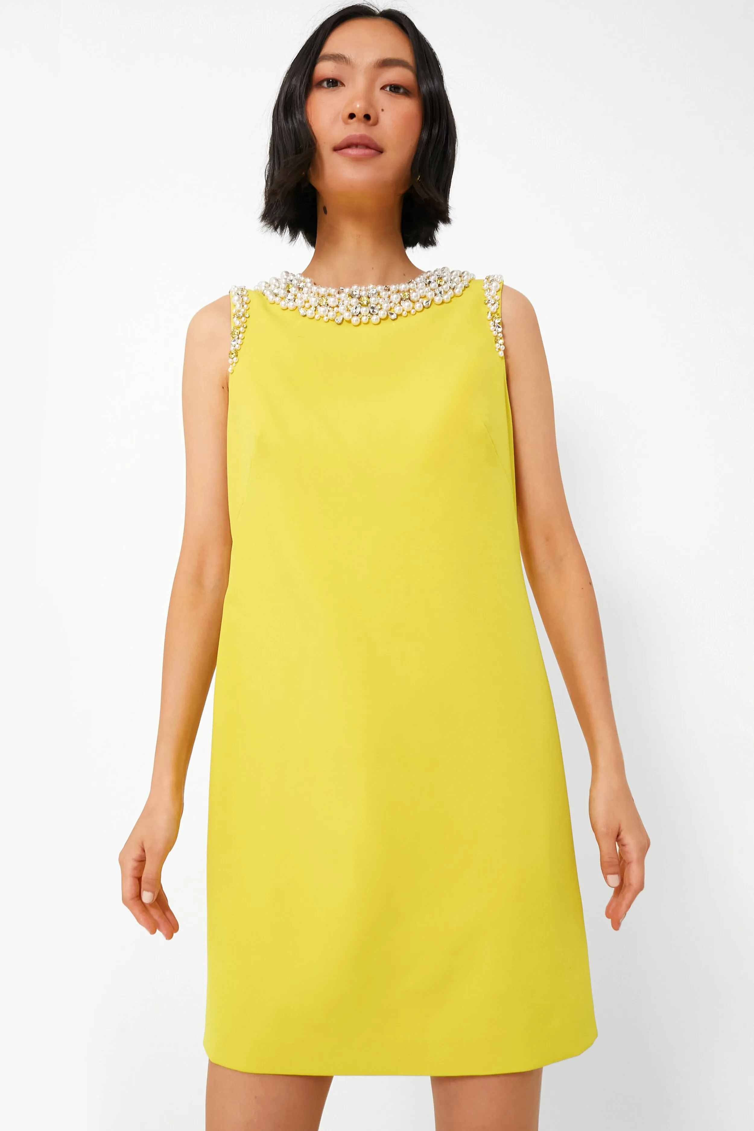 Chartreuse Jeweled Crepe Shift Dress