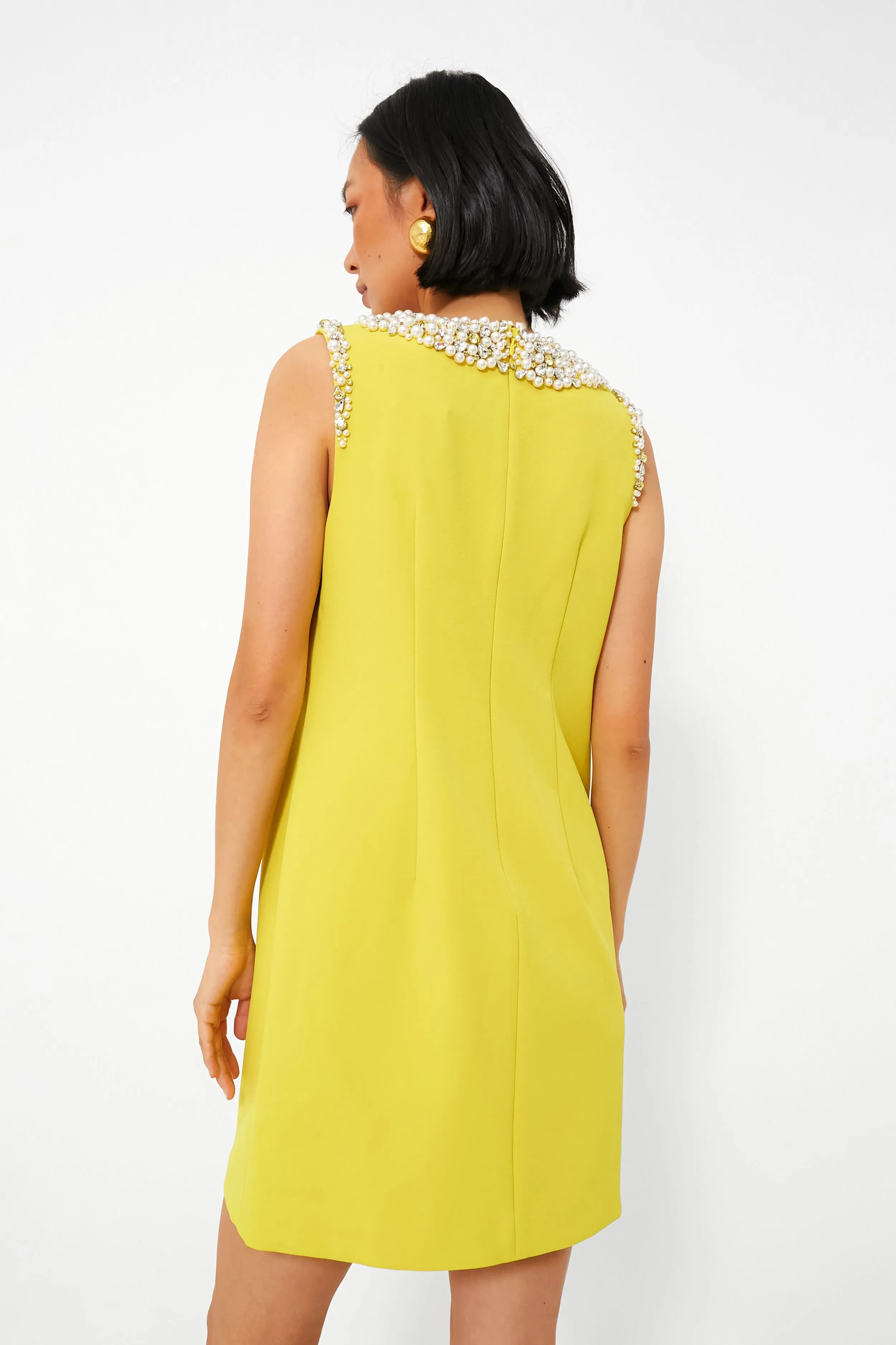 Chartreuse Jeweled Crepe Shift Dress