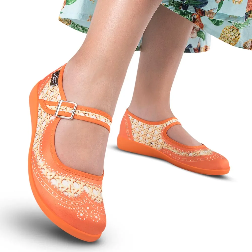 Chocolaticas® Havana Rattan Orange Women's Mary Jane Flat