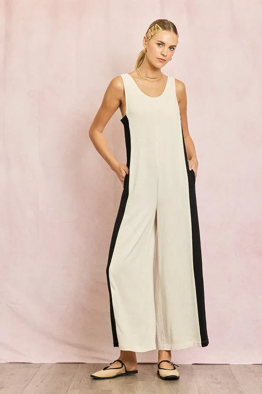 Classy Black/Cream Linen Jumpsuit