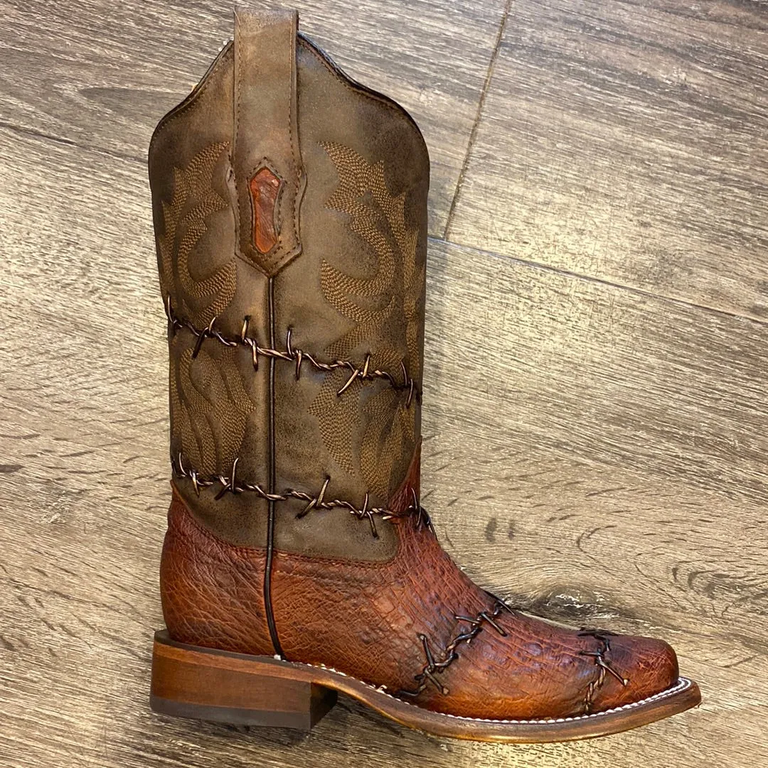 Corral Ladies Brown Ostrich with Weaved Square Toe Boot A4450 Barbed Wire