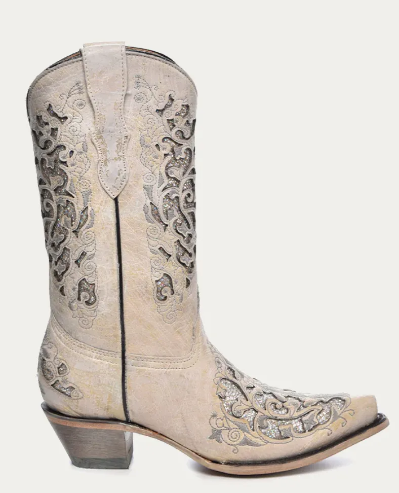 CORRAL TEEN WHITE GLITTER INLAY BOOTS STYLE T0021