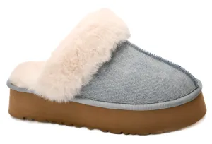 Cuddle Up Fur Slippers Light Blue Denim