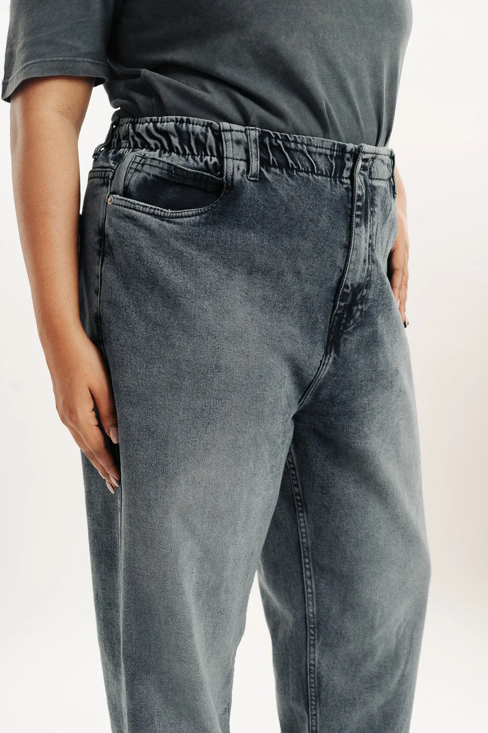 Curve Dark Charcoal Stretch Mom Jeans