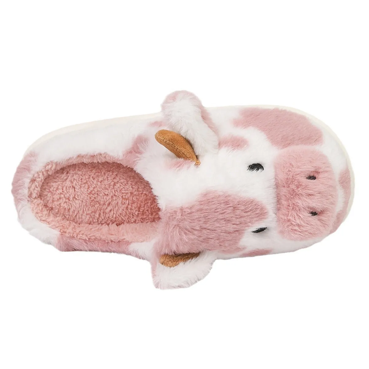 Cute Cartoon Cow Plush Slippers - Winter Warm Indoor Fuzzy Slippers for Couples