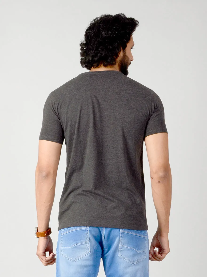 Dark Grey Printed Slim Fit T-shirt | JadeBlue