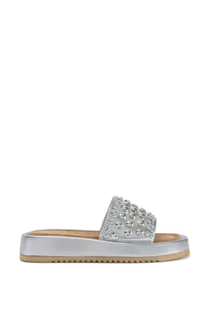 ESPINOSA-SILVER WESTERN STUDDED FLAT SANDAL