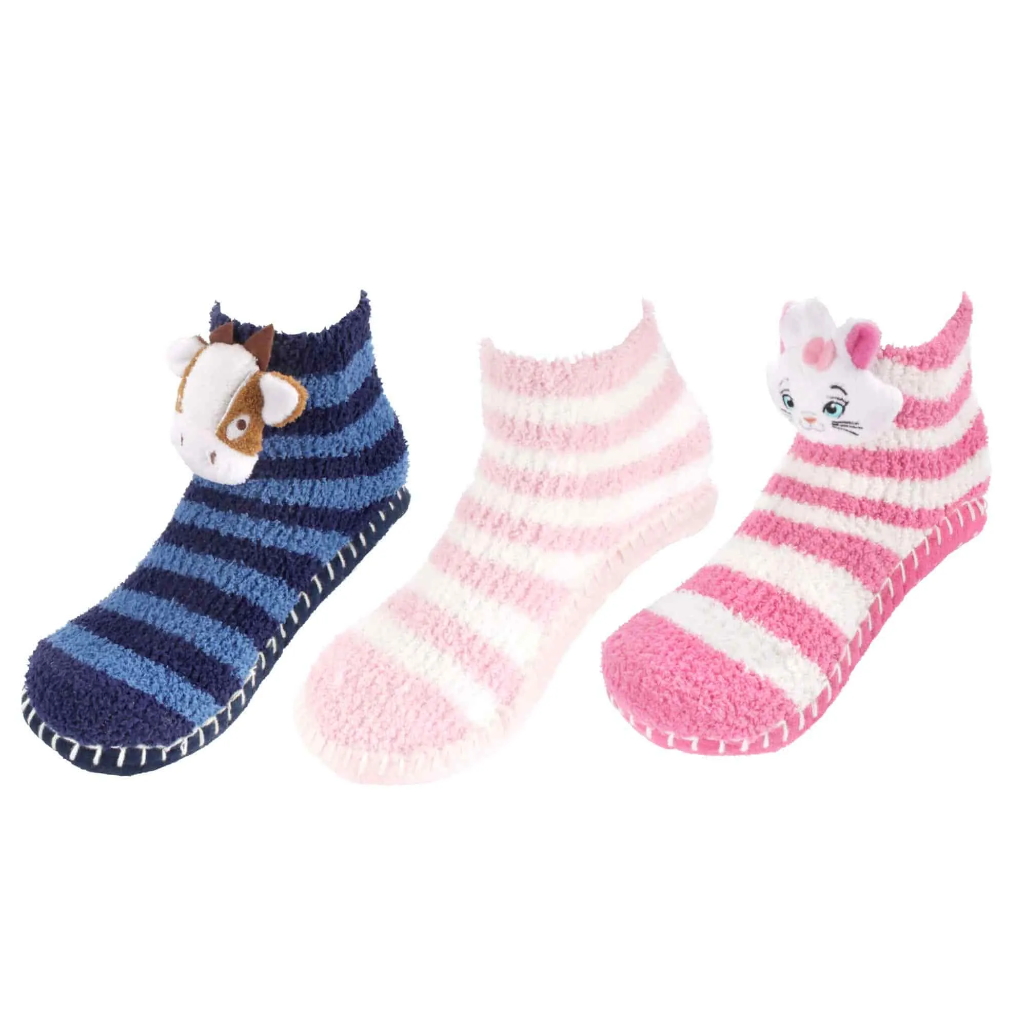 Fuzzy Animal Slippers for Women with Non Slip Slipper Grippers - 3 Pairs