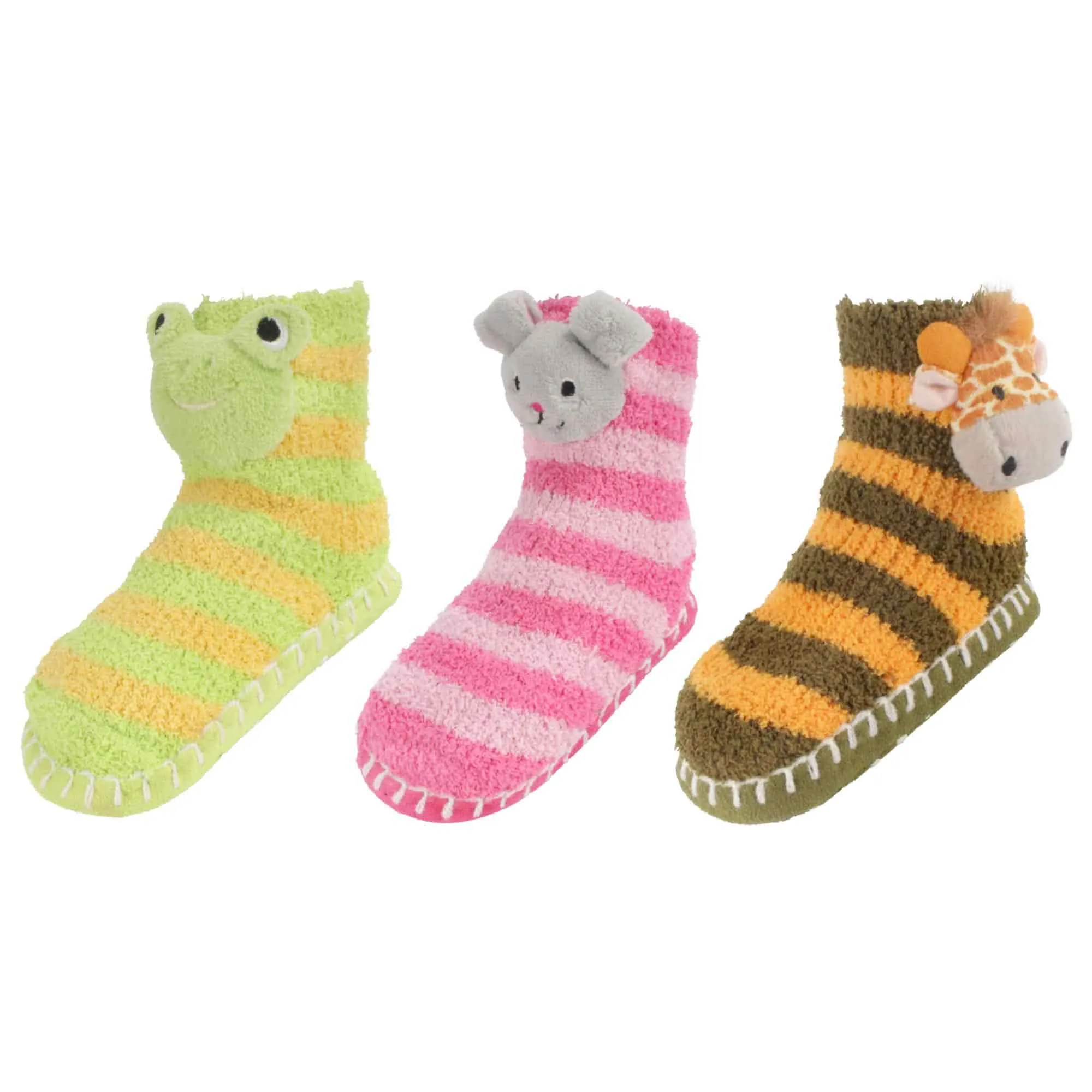 Fuzzy Animal Slippers for Women with Non Slip Slipper Grippers - 3 Pairs