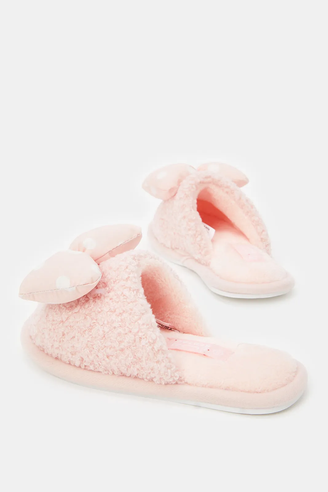 Girls Pink Bow Slippers