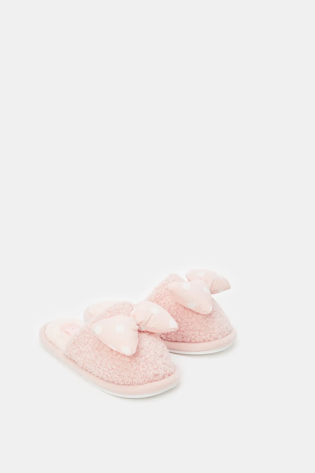 Girls Pink Bow Slippers