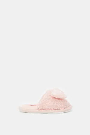 Girls Pink Bow Slippers