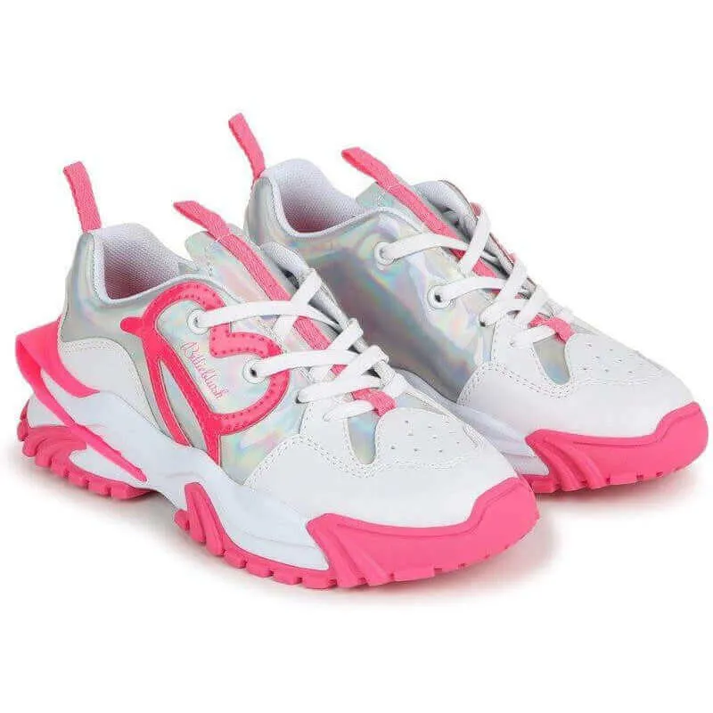 Girls Pink Lace Up Trainers