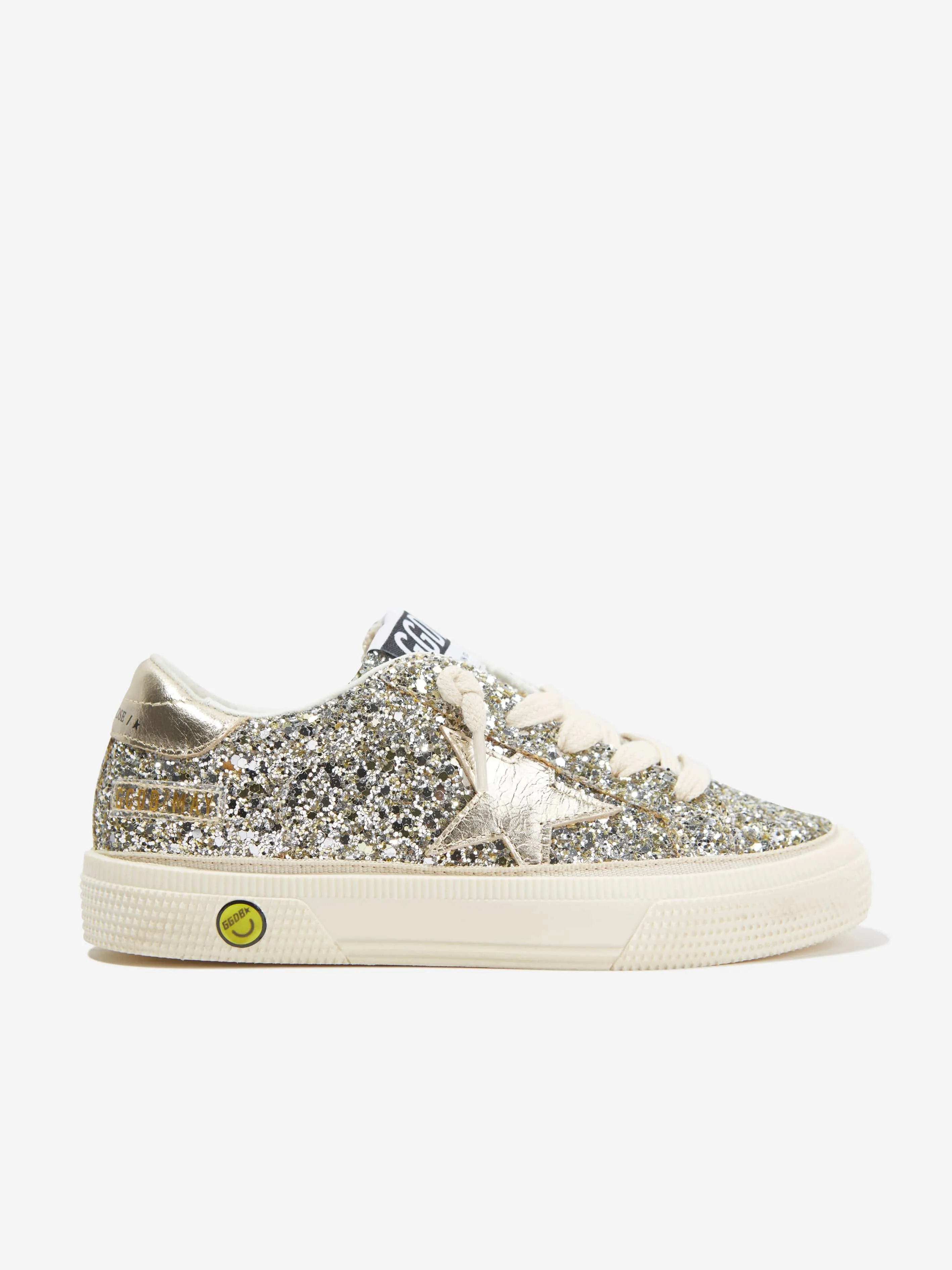 Golden Goose Girls Glitter And Leather May Trainers in Silver