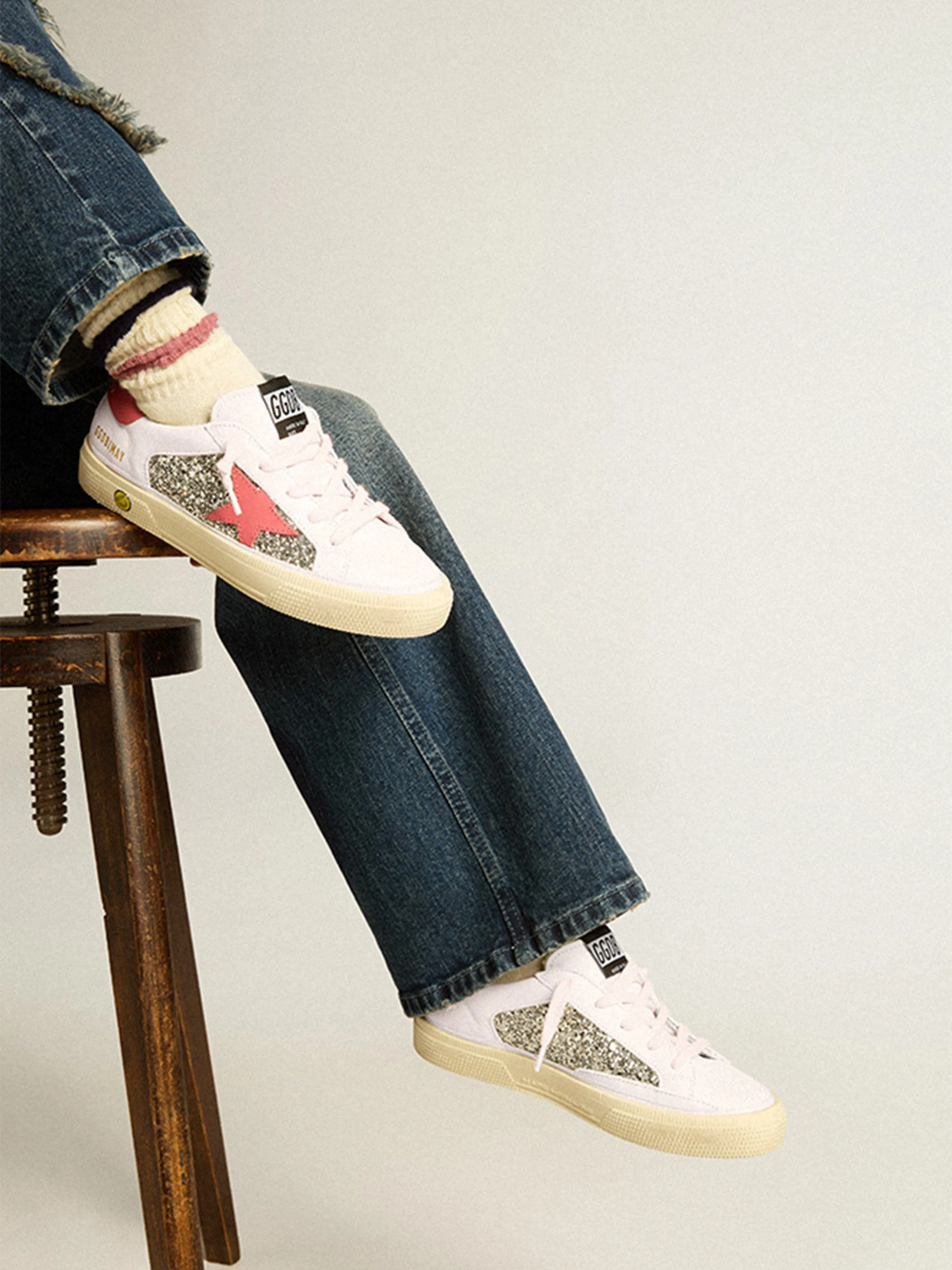 Golden Goose Girls Glitter and Leather Star May Trainers in Multicolour