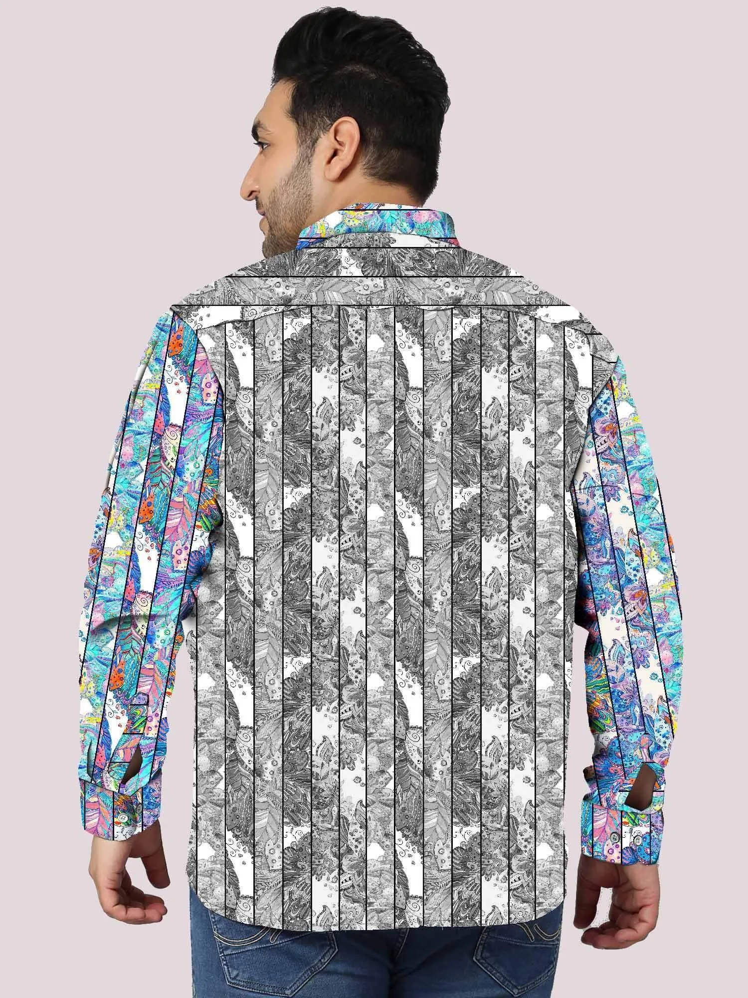 Graffiti Floral Mix Digital Printed Full Sleeve Shirt Men's Plus Size