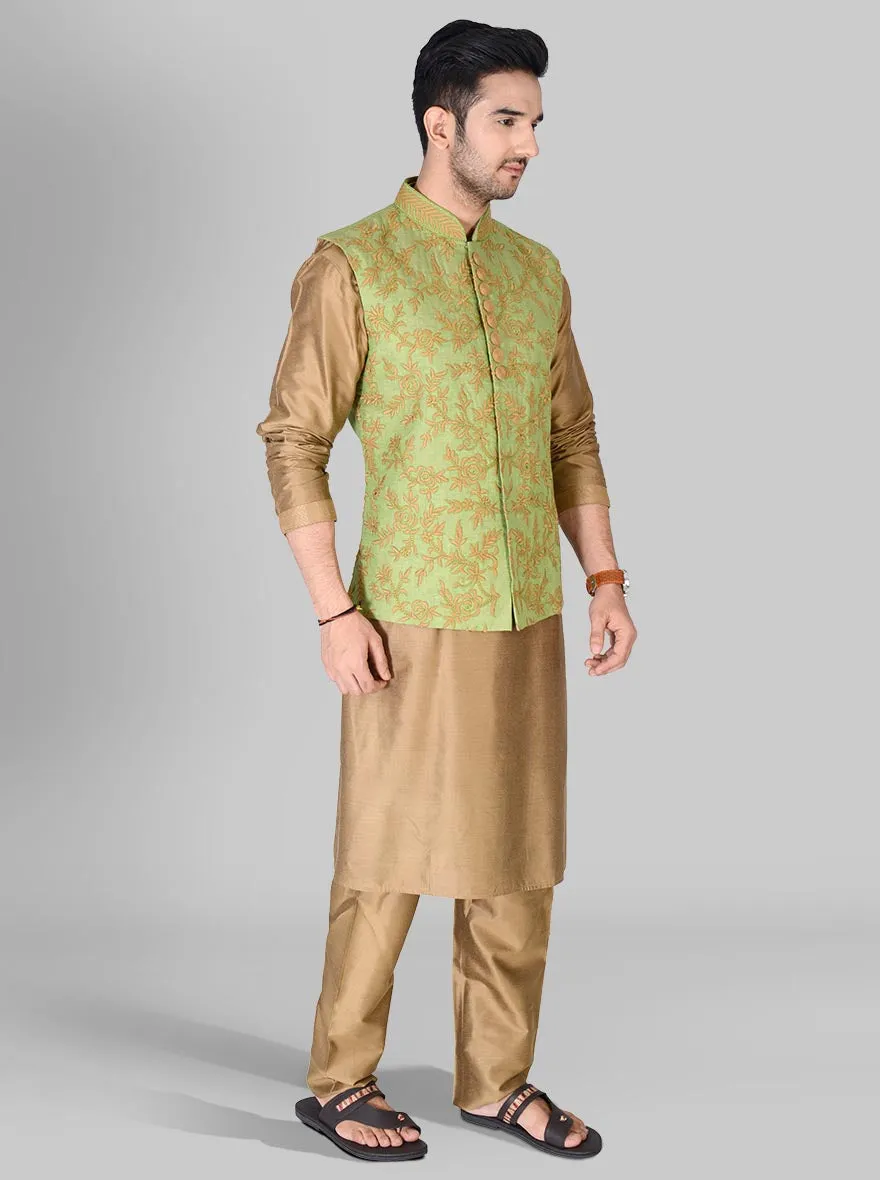 Green & Golden Kurta Set with Koti | Azania