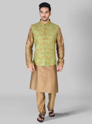 Green & Golden Kurta Set with Koti | Azania