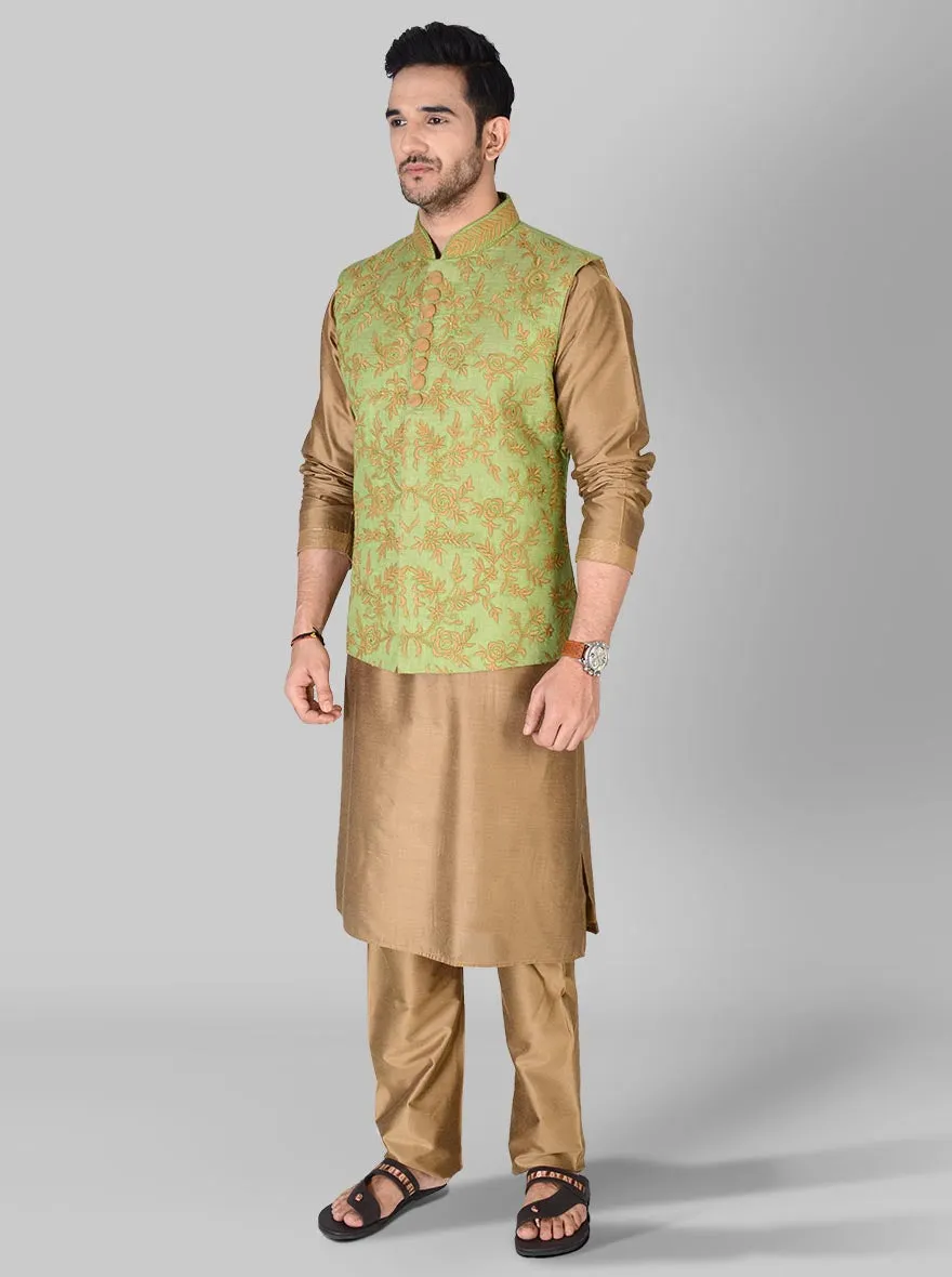 Green & Golden Kurta Set with Koti | Azania