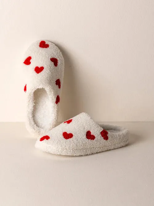 Hearts Slippers - Ivory & Red