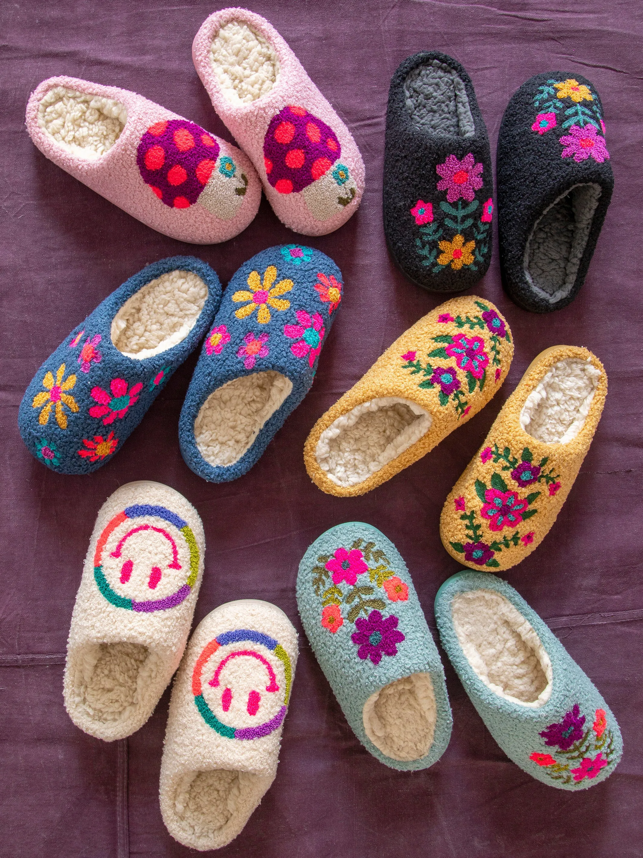 Icon Sherpa Slippers - Charcoal Pink Folk Flower