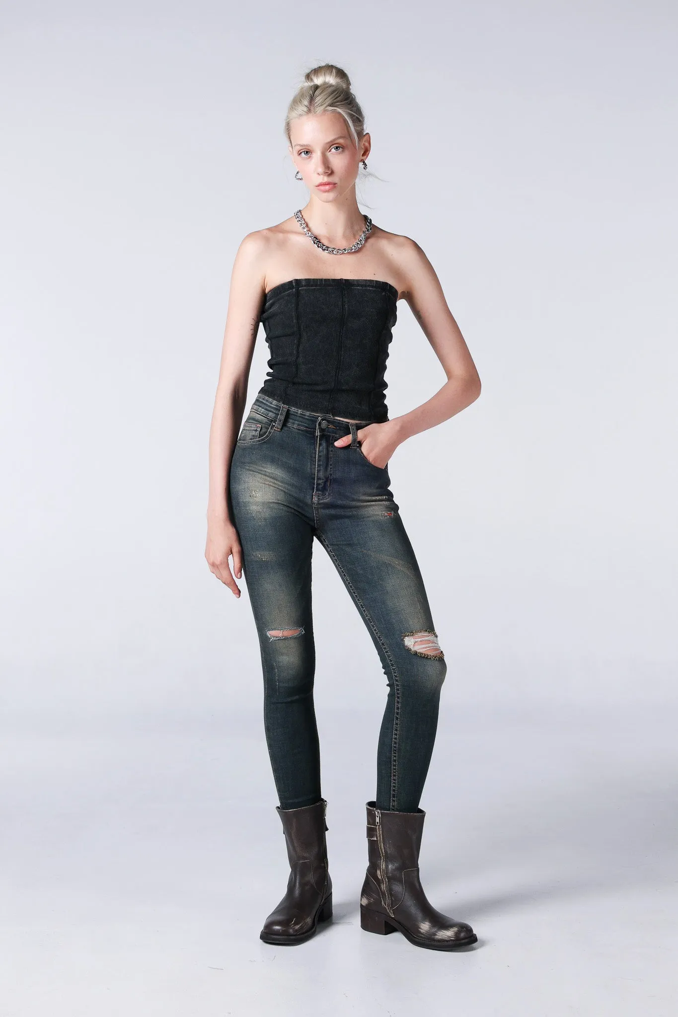 Jack Russel - Women Jeans - Handwerk JF-212 Skinny Fit Dark Blue Mid Waisted