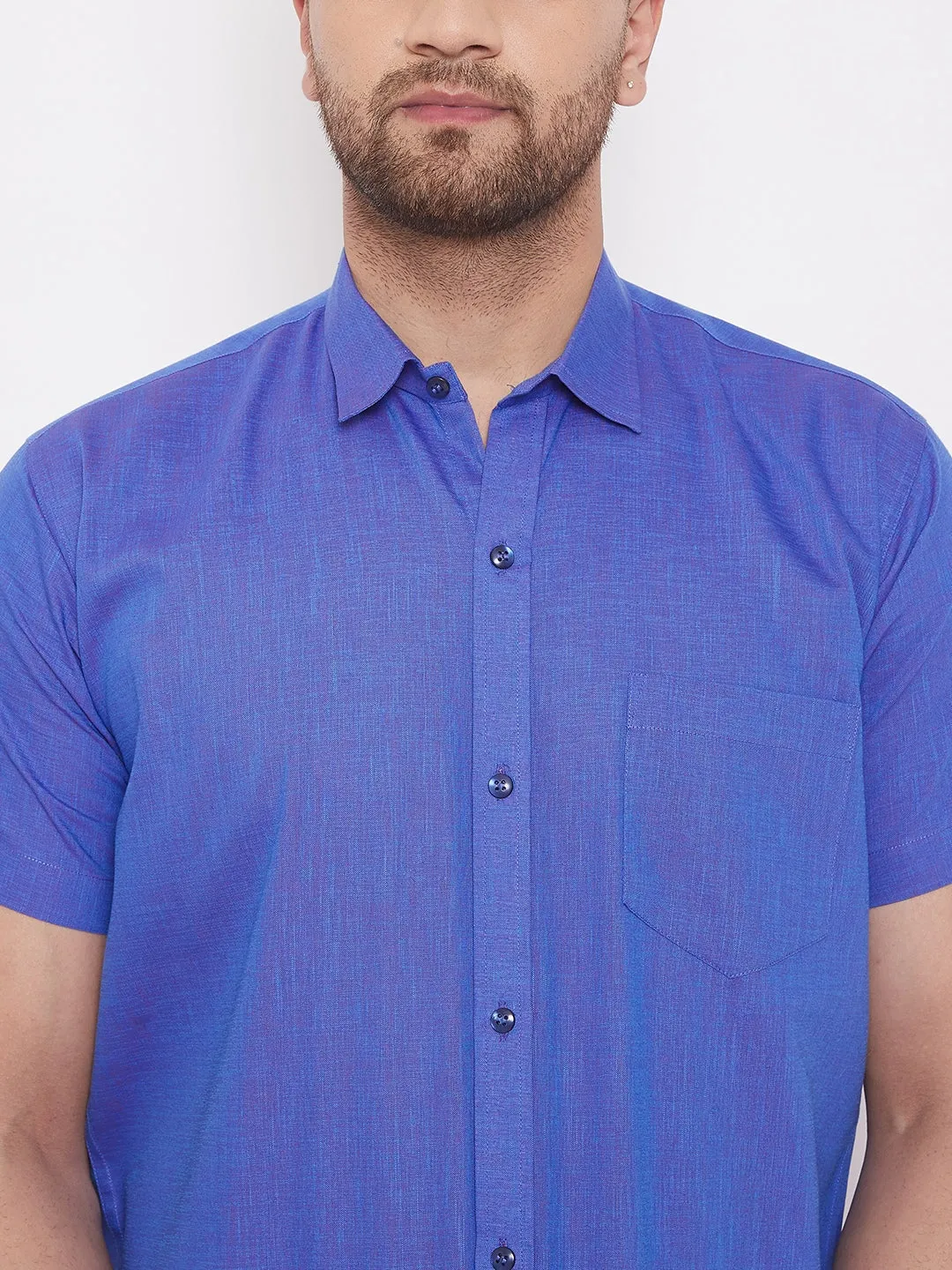 Jashvi Men's Blue Cotton Blend Ethnic Shirt