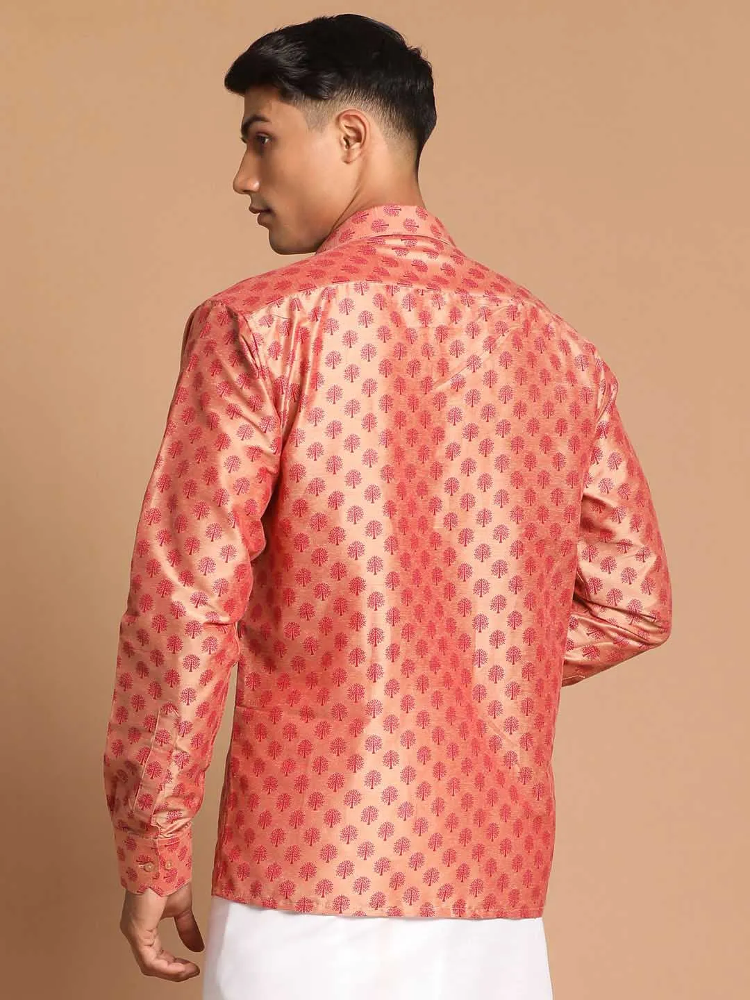 Jashvi Men's Pink Silk Blend Printed Shirt