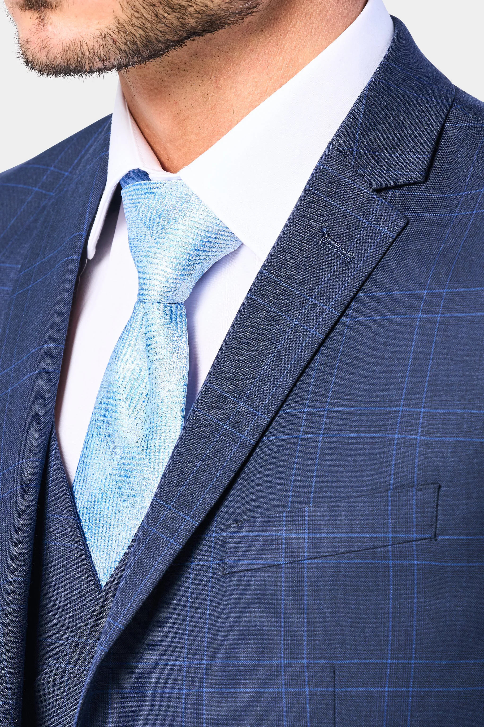 Medium Blue Plaid 3 Piece Suit