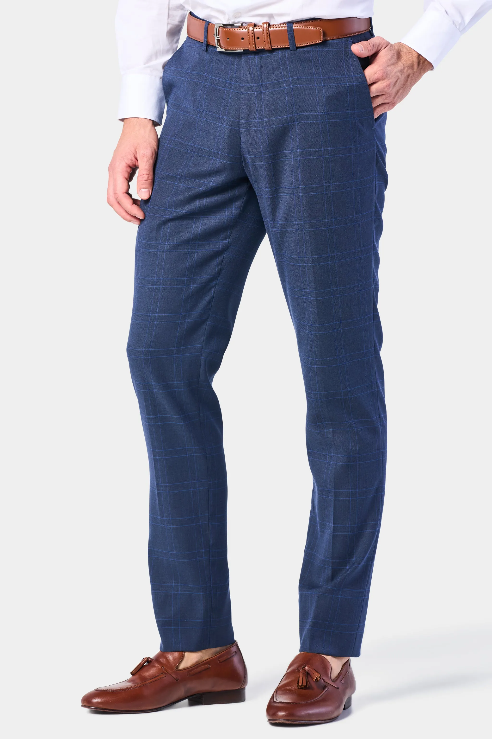 Medium Blue Plaid 3 Piece Suit