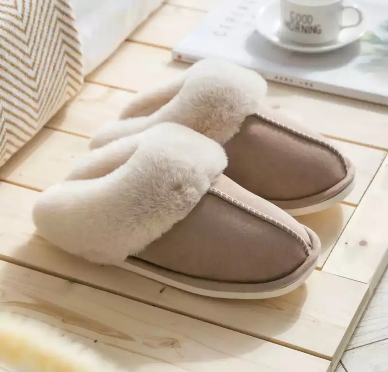 Men's Monogrammed Slippers - Taupe