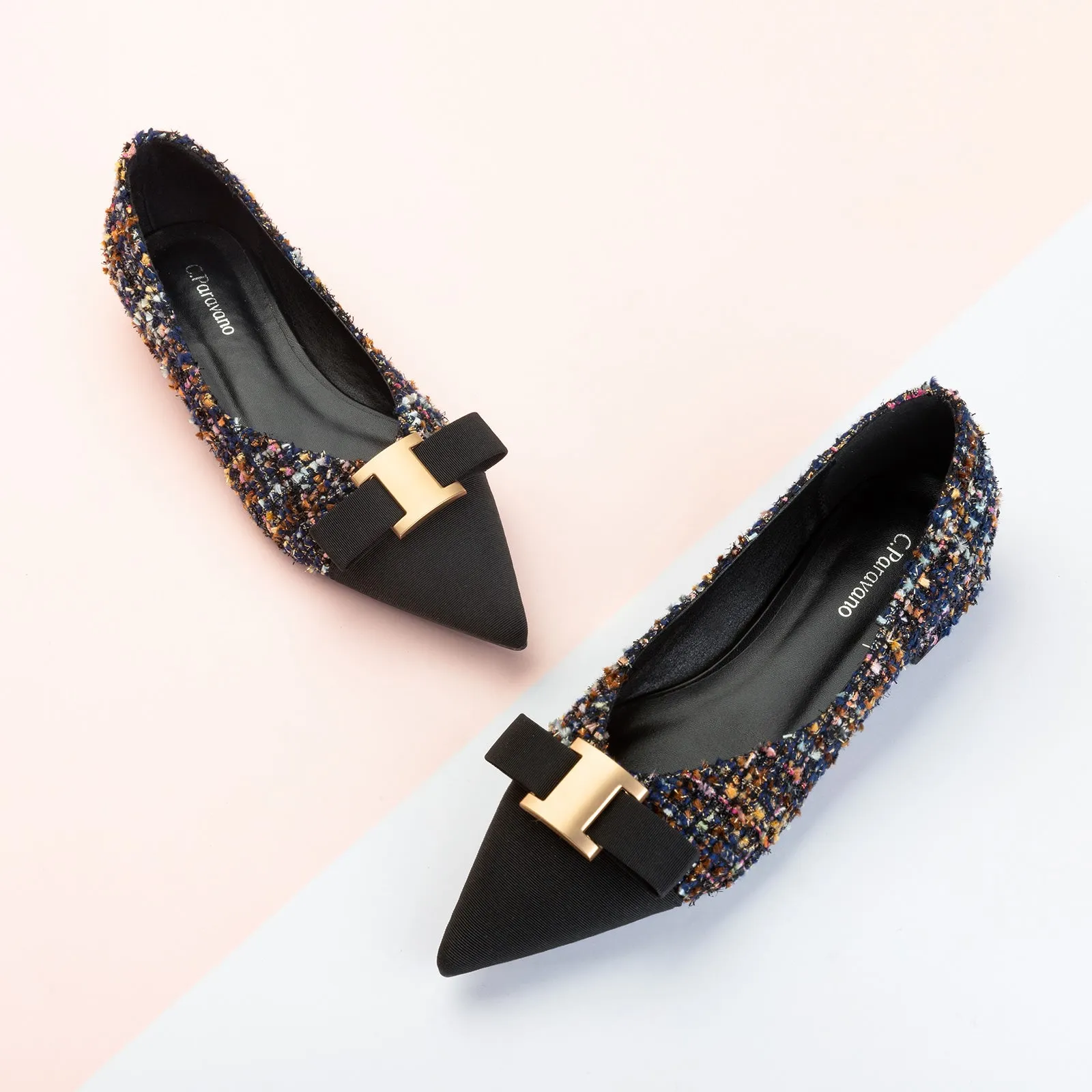 Metal Tie Tweed Flats (Aida)