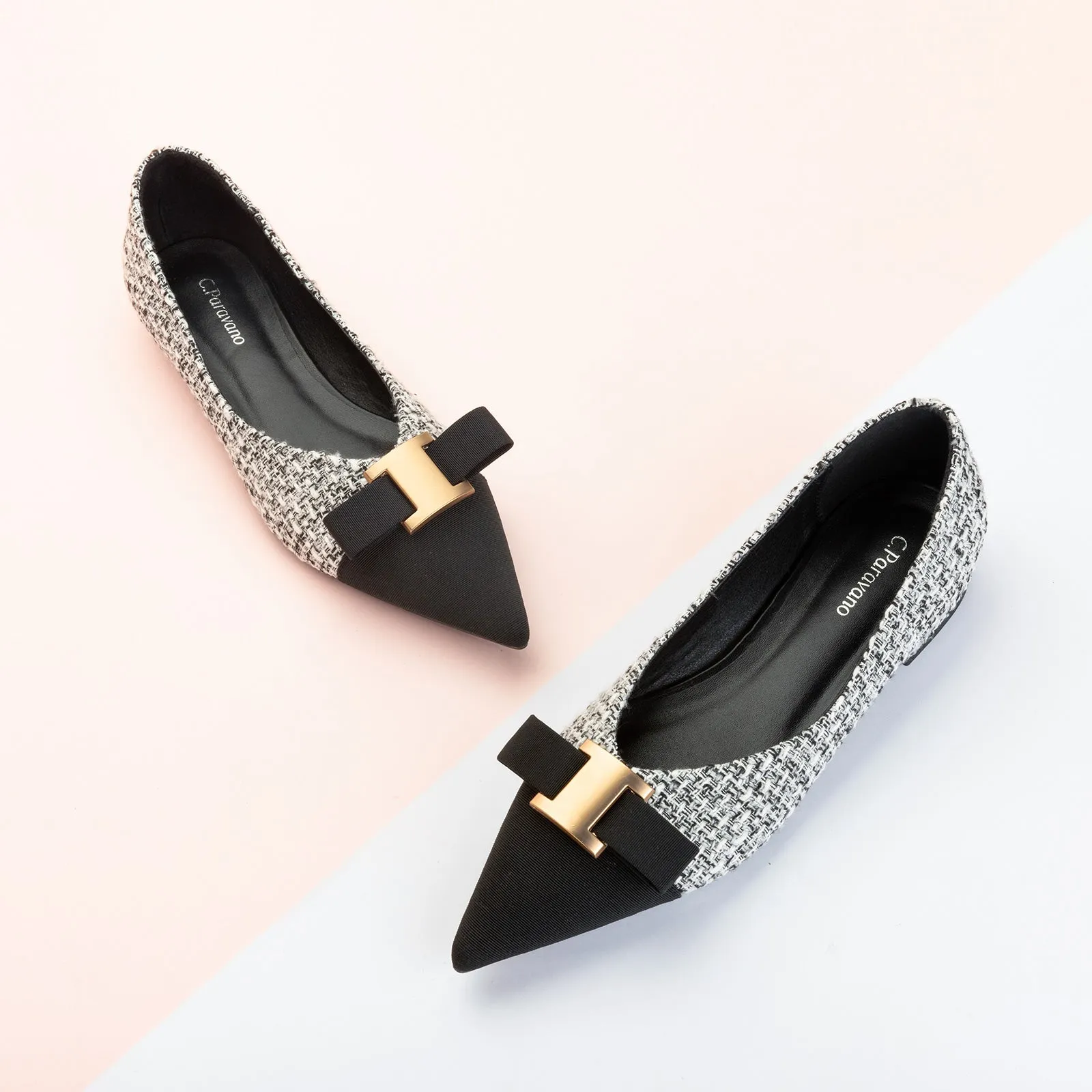 Metal Tie Tweed Flats (Aida)